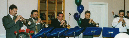 Fired Up! trumpet section at Bill Adam 80th birthday party